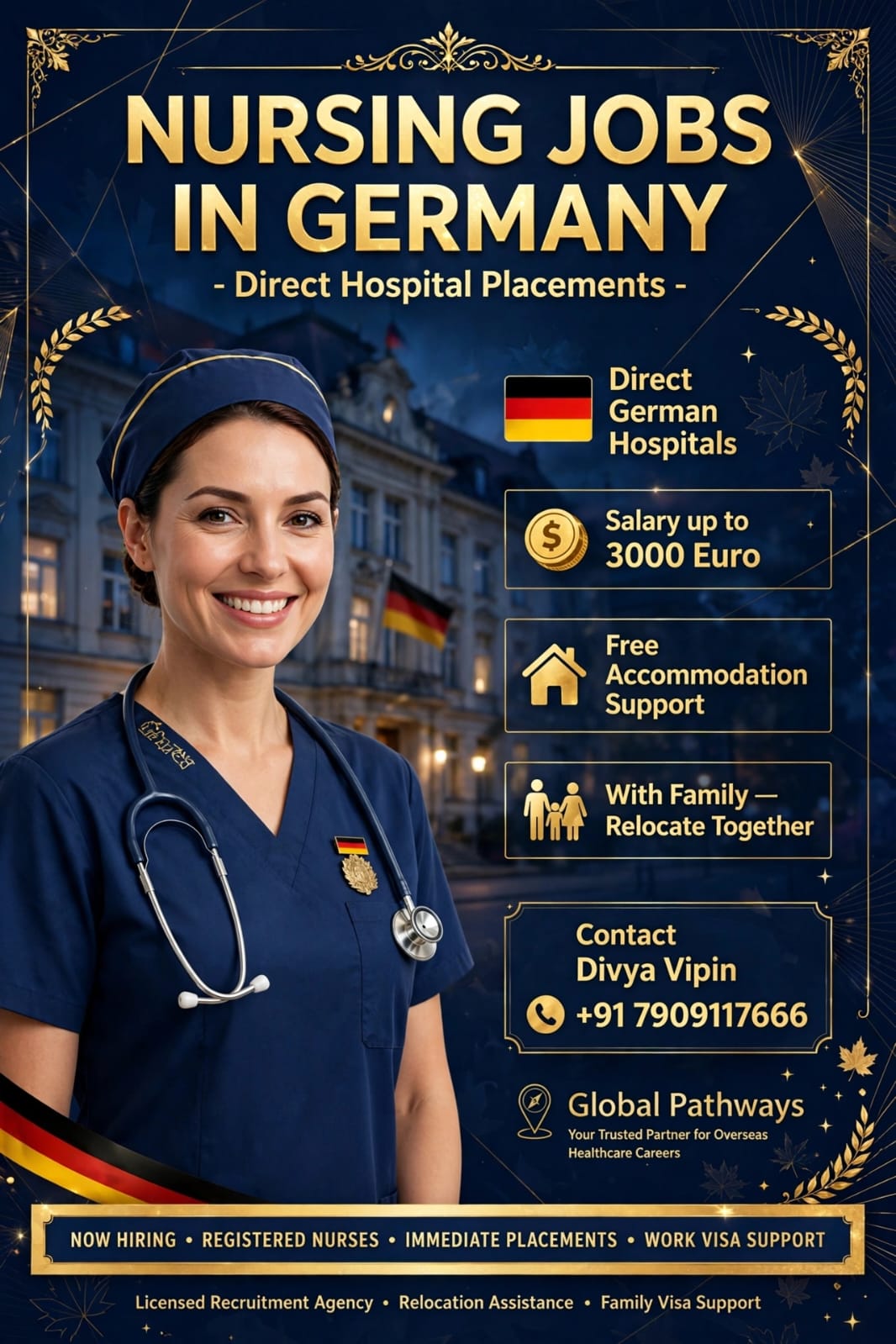Poster for nursing jobs in Germany with direct hospital placements